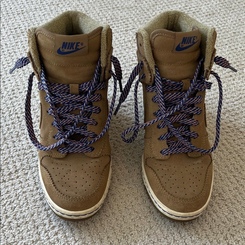 Nike Dunk Wedge High-Top Sneakers Tan with Blue Accents